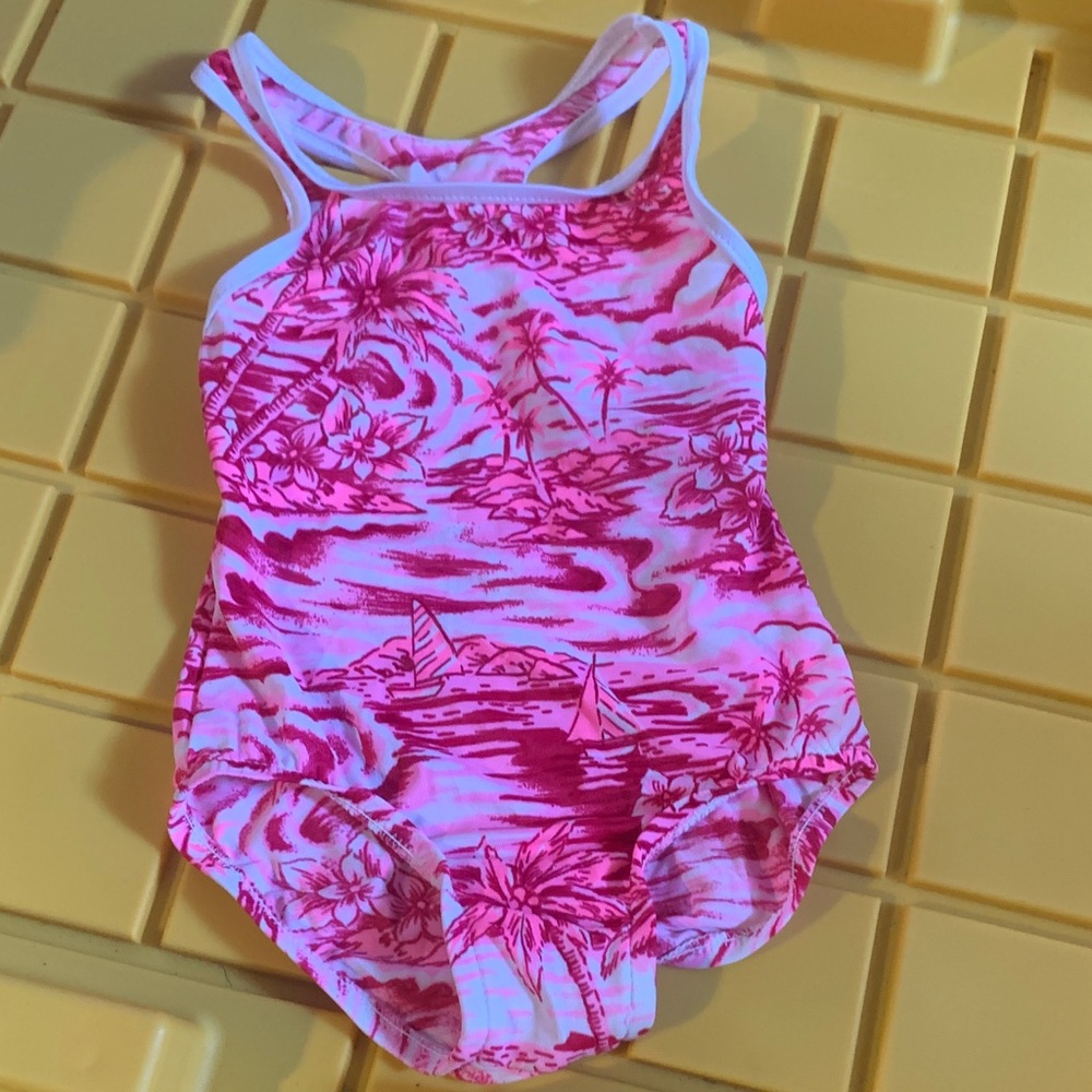 Pink Tropical Print Swimsuit